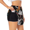 thumbnail image 1 of Balery Flower Horn Skull A Pantalones cortos deportivos para mujer con forro y dos bolsillos, elásticos, para entrenamiento, gimnasio, yoga-X-Large, 1 of 7