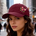 thumbnail image 3 of Helii Washed Cotton Embroidered Flower Baseball Cap Dad Hat: Soft 6 Panel Curved Brim Sun Hat for Women Men Adjustable Floral Sports Cap Wine,One Size, 3 of 4