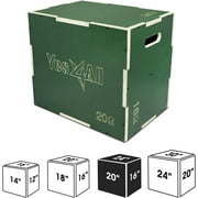 Yes4All 3-in-1 Wooden Plyo Box, Non Slip Surface with Hex Grip, Three Different Height, 24" 20" 16", Green Color