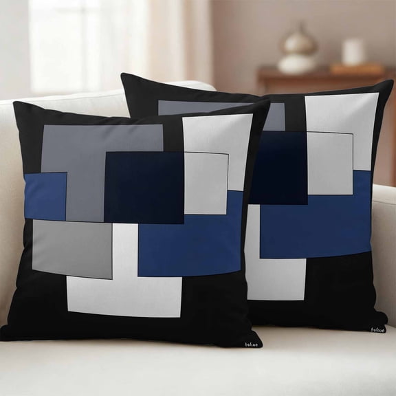 Pack of 2 Outdoor Pillow Covers,Waterproof Black Blue White Throw Pillow Covers,Contemporary Minimalist Geometric Decorative Pillowcases Cushion Covers for Couch Pillow Sham Protector 24x24 Inch