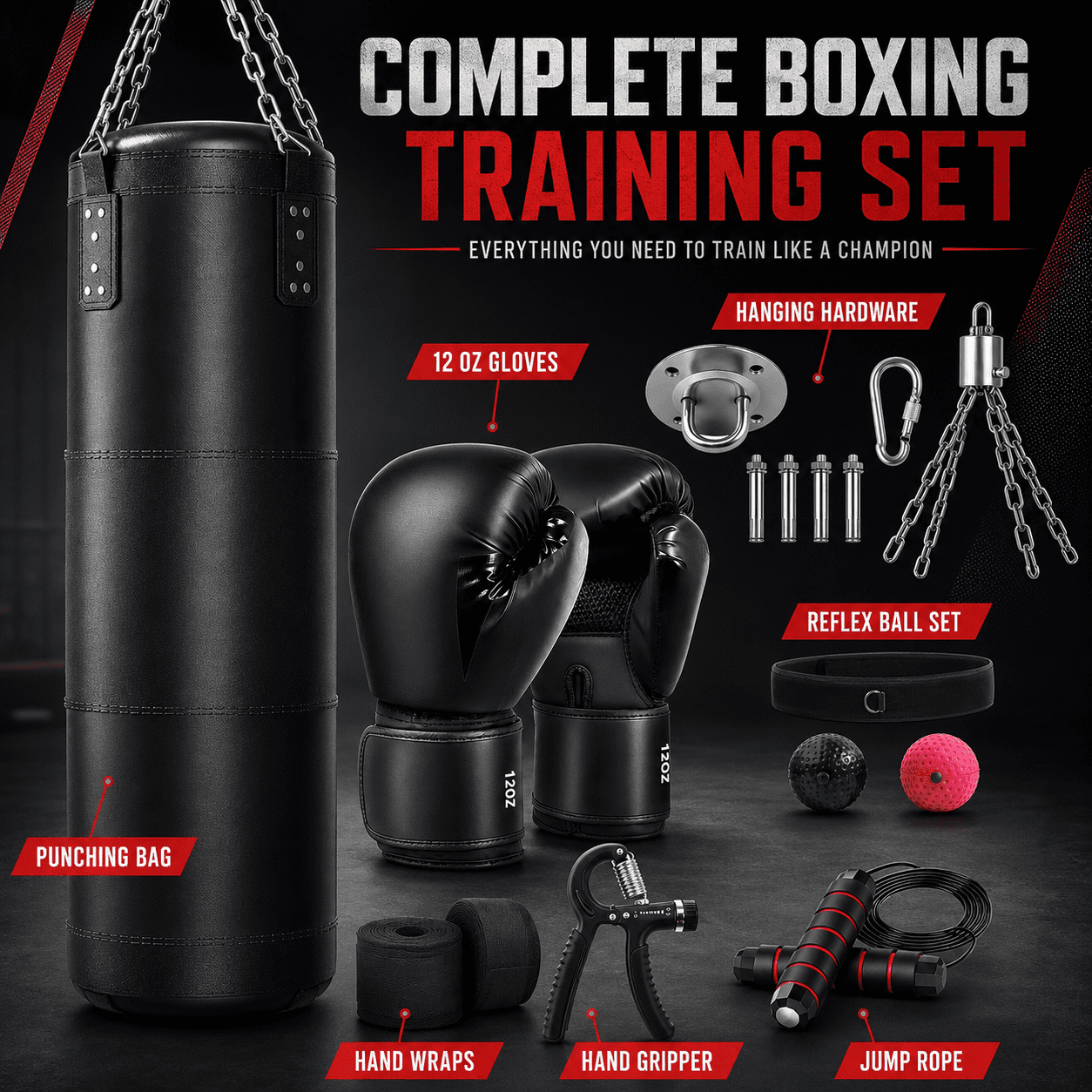 Punching Bag for Adults, 4ft Heavy Boxing Bag Set Unfilled with 12oz Gloves, Black