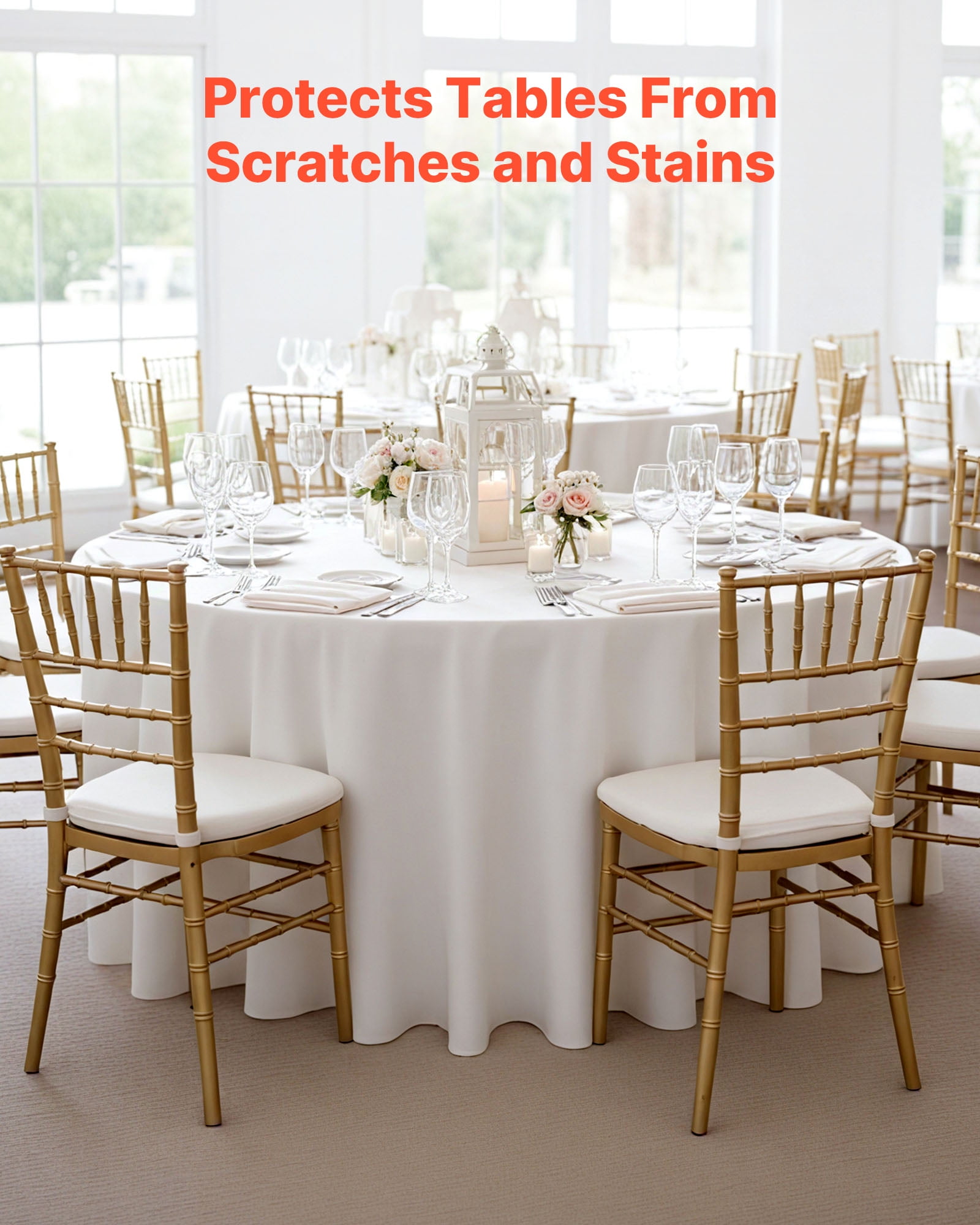 VEVOR White Round Tablecloths 6 Pack, 132 Inches in Diameter, Stain- & Wrinkle- Resistant, Machine Washable Table Clothes, Polyester Fabric Table Covers for Wedding, Party, Banquet, Formal Events