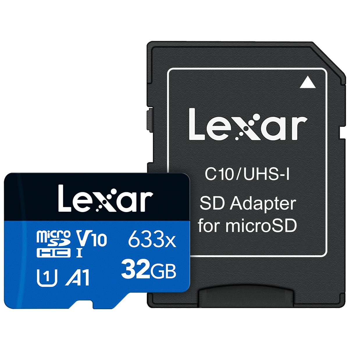 Lexar BLUE Series 633x 32GB UHS-I microSDHC Memory Card with SD Adapter, Bundle with microSD USB 3.2 Gen 1 Type-A Card Reader