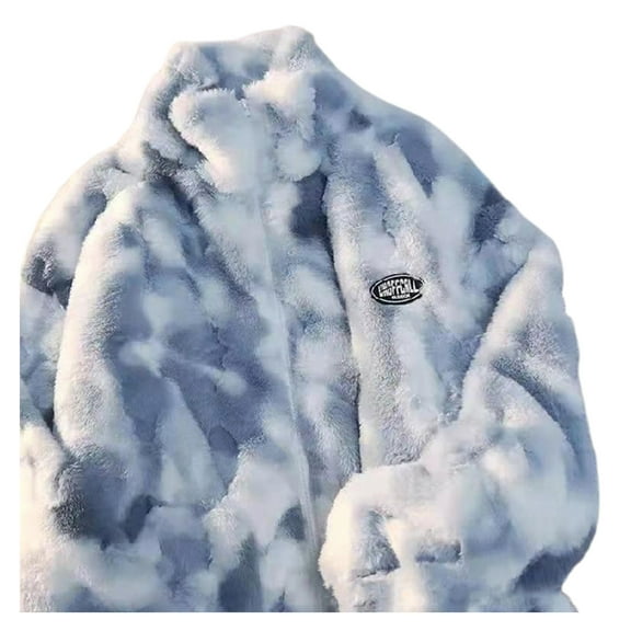 Fall Winter Women Jacket Double-sided Plush Tie-dye Stand Collar Zip-up Thickened Coat Long Sleeves Loose Windproof Commuting Coat