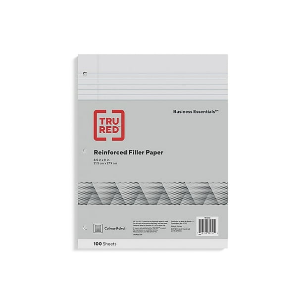 TRU RED™ College Ruled Filler Paper, 8.5" x 11", 100 Sheets/Pack (TR16183)