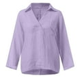 thumbnail image 6 of Womens Shirts Long Sleeve Cotton Linen Gauze Tops Casual V Neck Blouses Loose Fit Light Purple 3XL, 6 of 6