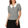 thumbnail image 1 of INSPIRE CHIC Chemisier à Carreaux pour Femmes Col Contrasté Manches Bouffantes Noir, 1 of 6