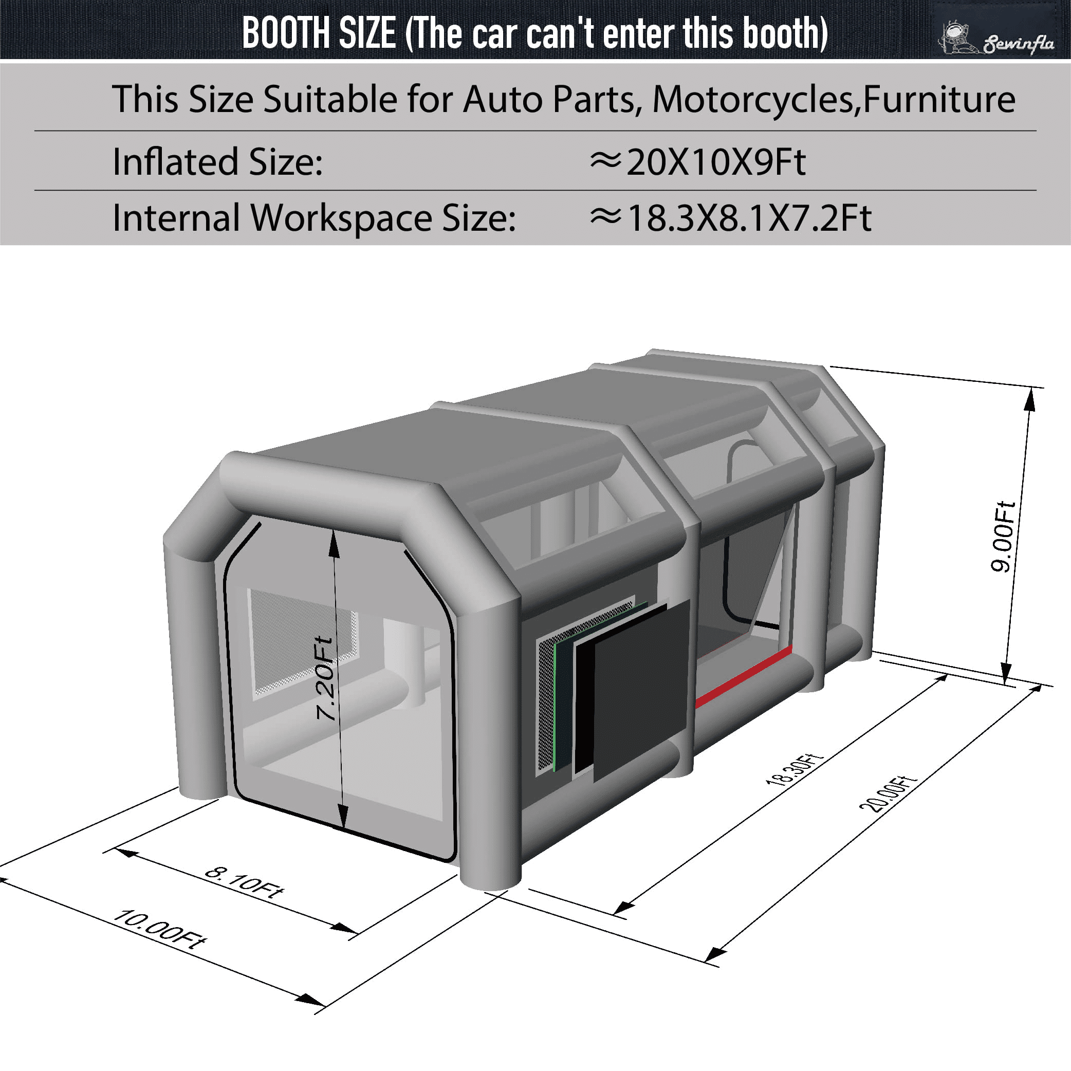 Sewinfla Inflatable Paint Booth 20x10x9Ft with Blowers Professional Inflatable Spray Booth Portable Car Painting Booth Tent for Car Garage Upgrade More Durable with Air Filter System