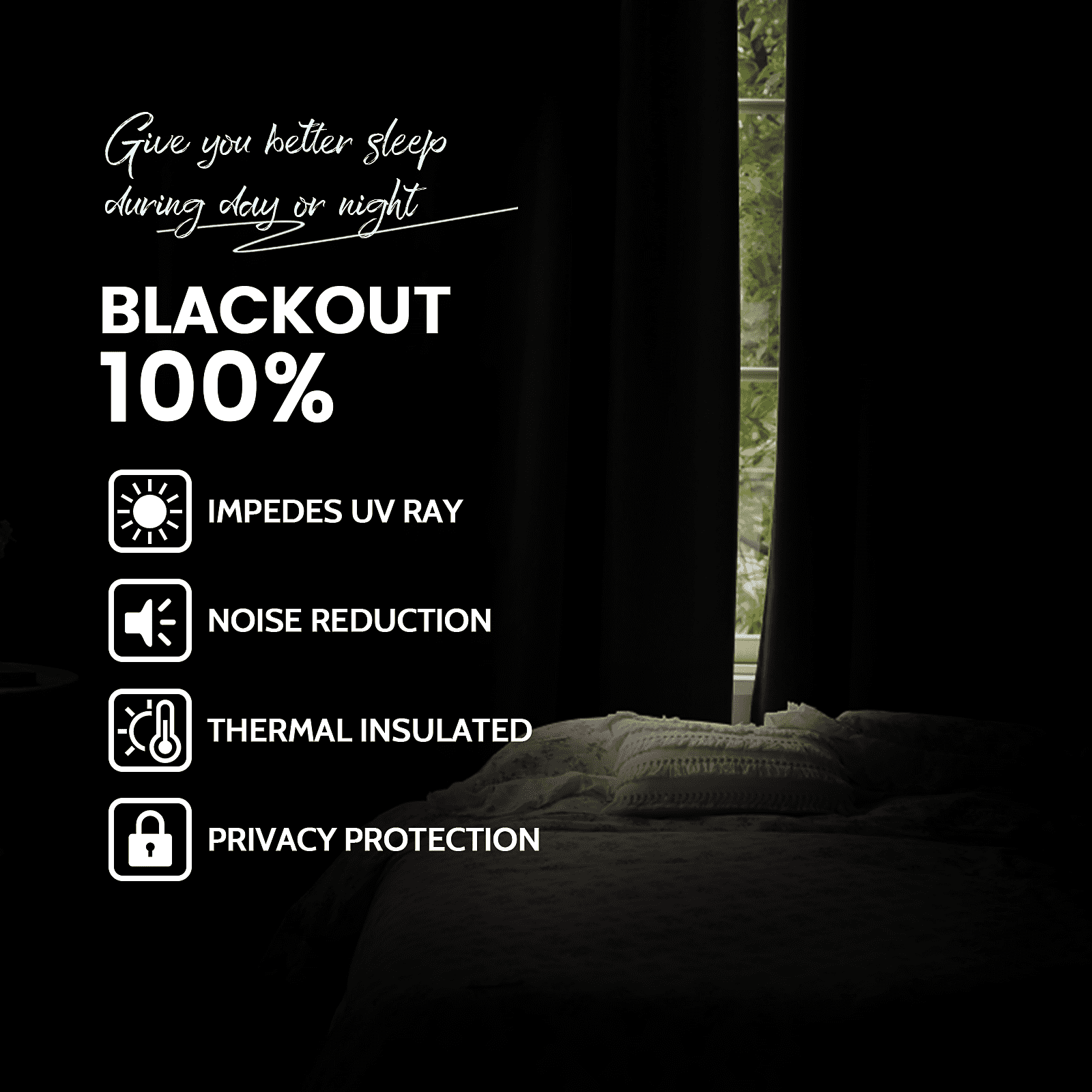 Yakamok 100% Blackout Curtain Panels 84 inches Cold and Light Blocking Drapes for Nursery, 2 Thick Layers Thermal Insulated Draperies (2 Pieces, 52 Wide Each Panel, Black Front with White Backing)