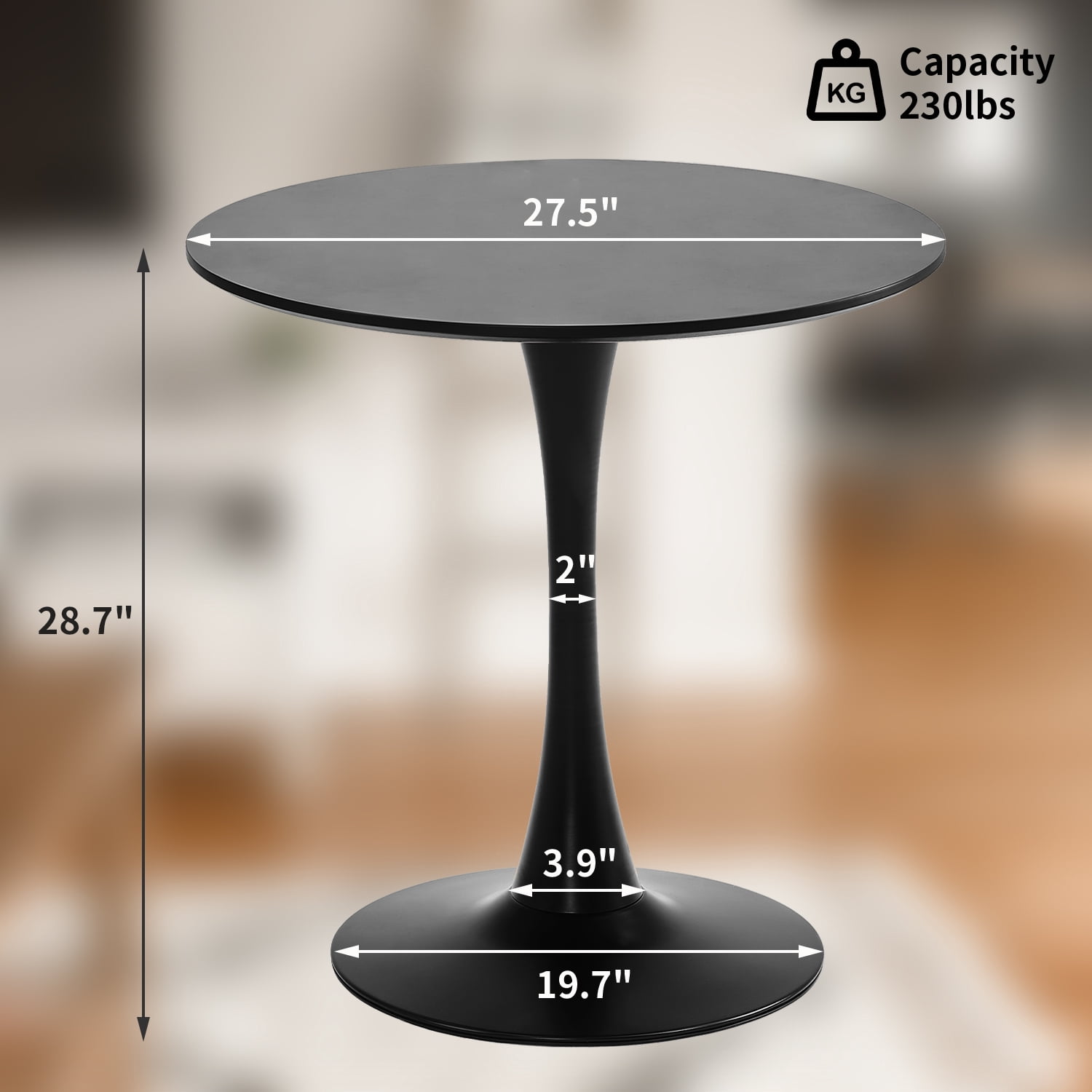 Rongbuk 27.6" Round Pedestal Dining Table, Black
