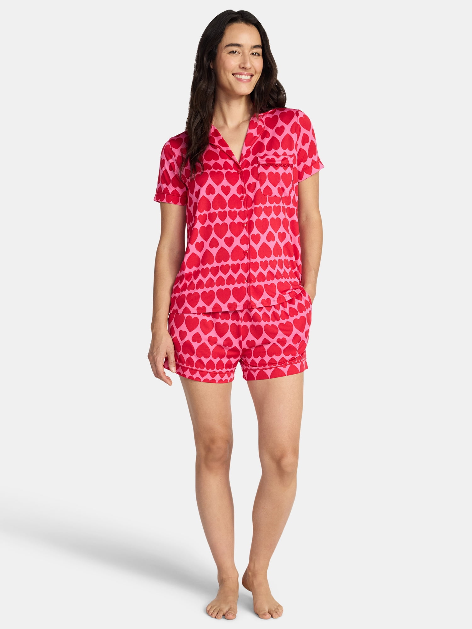 Valentine's Day Women's Knit Notch Collar Top and Shorts Pajama Set from Way to Celebrate, 2-Piece, Sizes XS-3X