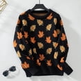 thumbnail image 2 of Hpapadks Women Sweaters Crewneck Maple Leaf Pattern Long Sleeve Fall Winter Casual Pullover Knitted Sweaters Cable Knit Sweater Women Black S, 2 of 4
