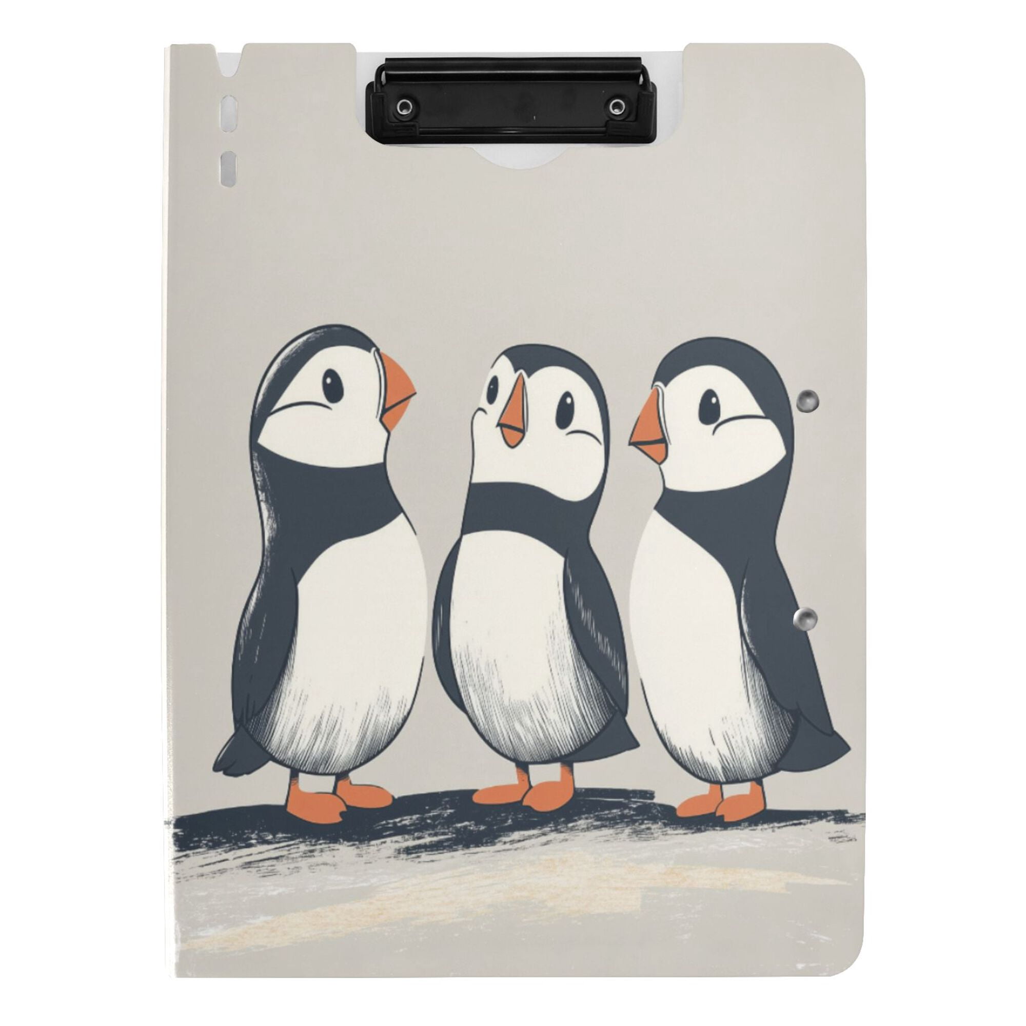 FORMRS A4 Clipboard Folder with Pen Holder Horizontal Foldable School Office Binder, Cute Puffin