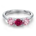 thumbnail image 3 of Gem Stone King 925 Sterling Silver Red Created Ruby and Pink Lab Grown Diamond Engagement Ring for Women | 1.60 Cttw | Round 5MM | Gemstone July Birthstone | Size 5, 3 of 6