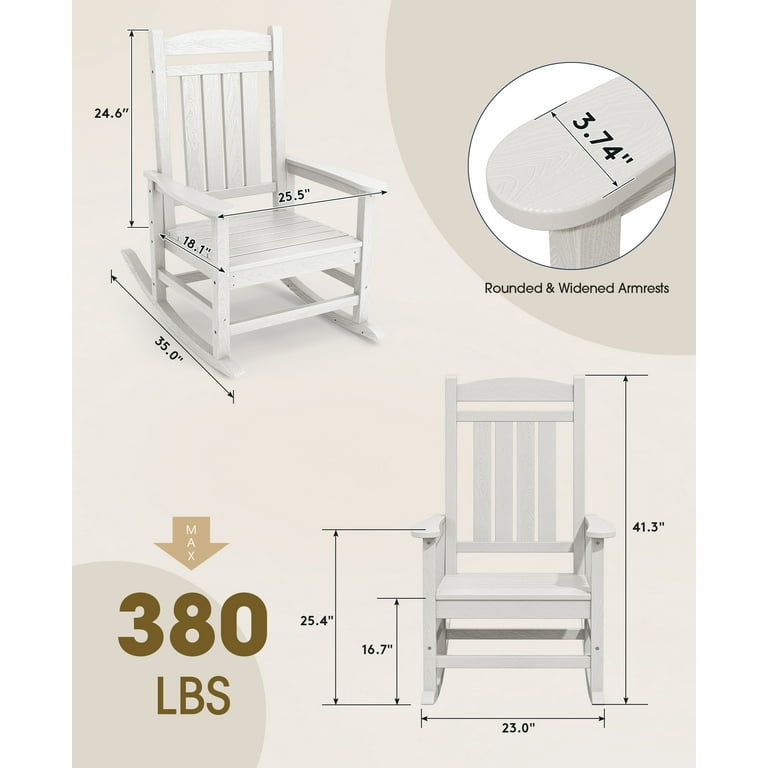 KINGYES Outdoor Rocking Chairs Set of 2, HDPE Patio Rockers, Heavy