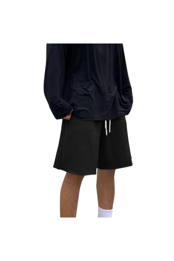 Men's Relaxed Straight-Fit Pants Male Casual Cropped Trousers Solid Short Pant Drawstring Short Pant Pocket Short Trousers