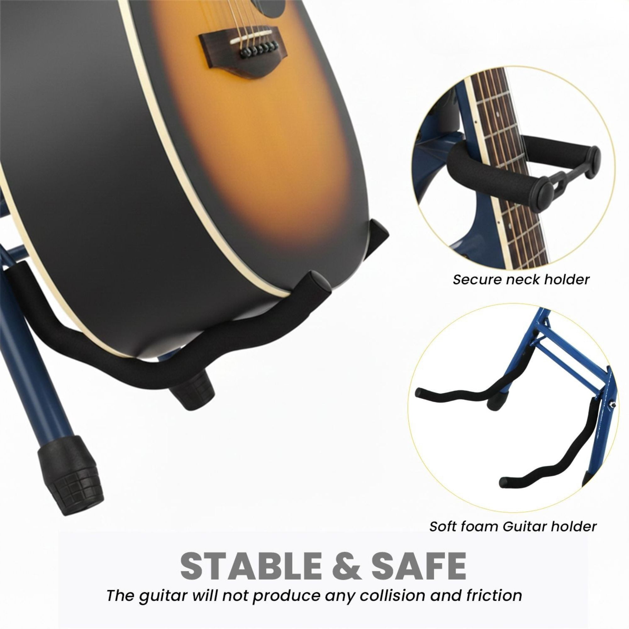 Padded Guitar Stool with Backrest, Built-in Stand & Footrest - Blue