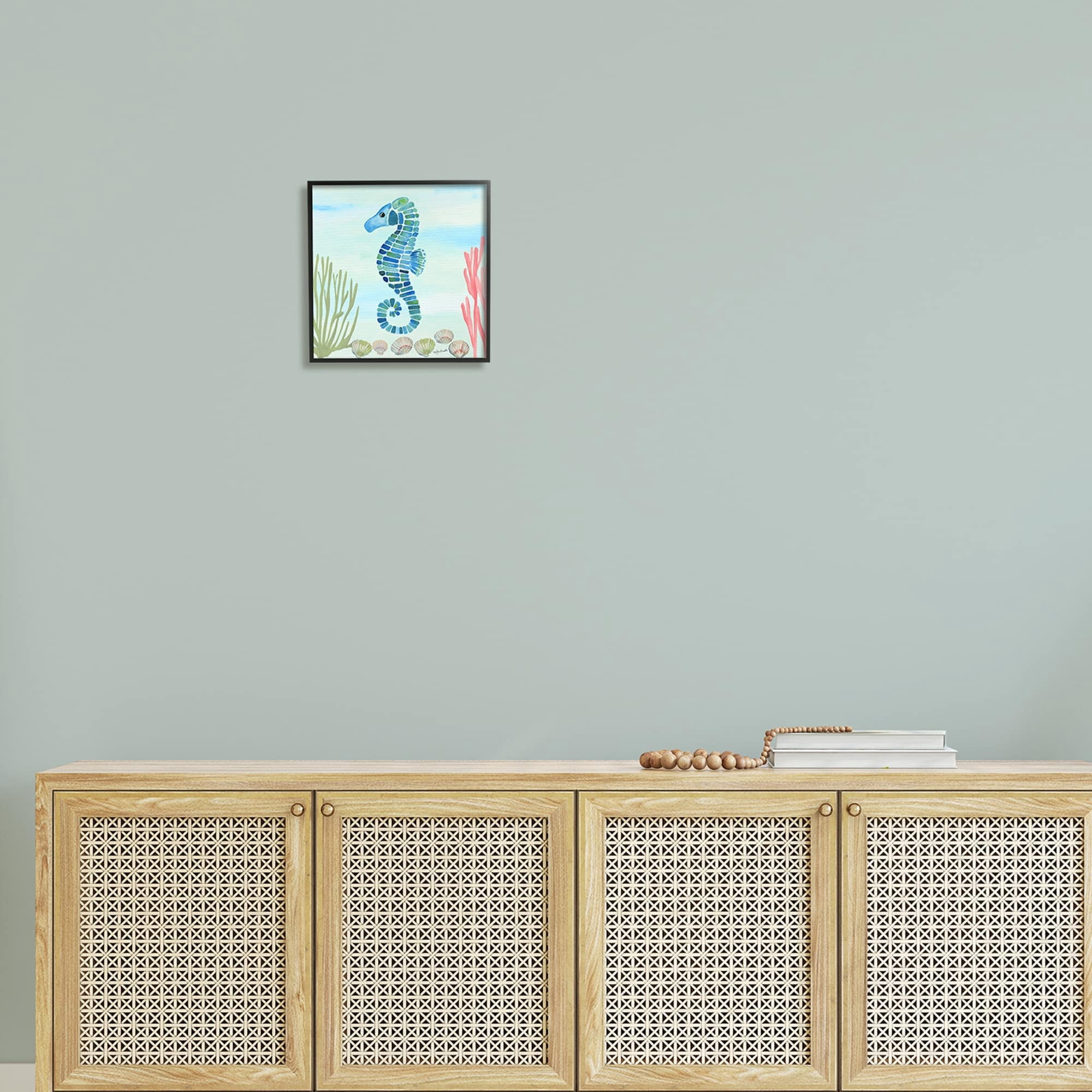 Stupell Industries Mosaic Seahorse Clam Seashells Ocean Floor Reef Framed Wall Art, 17 x 30, Design by Katie Doucette