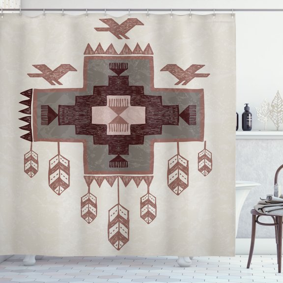 Ambesonne Tribal Shower Curtain, Dreamcatcher Folkloric Print, 69"Wx75"L, Pale Taupe Burgundy