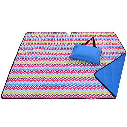 Roebury Beach Blanket Sand Proof Outdoor Picnic Blanket Water Resistant Large Mat for Camping or Travel. Washable Foldable Easy Carry Compact Tote Bag Wave Design Walmart