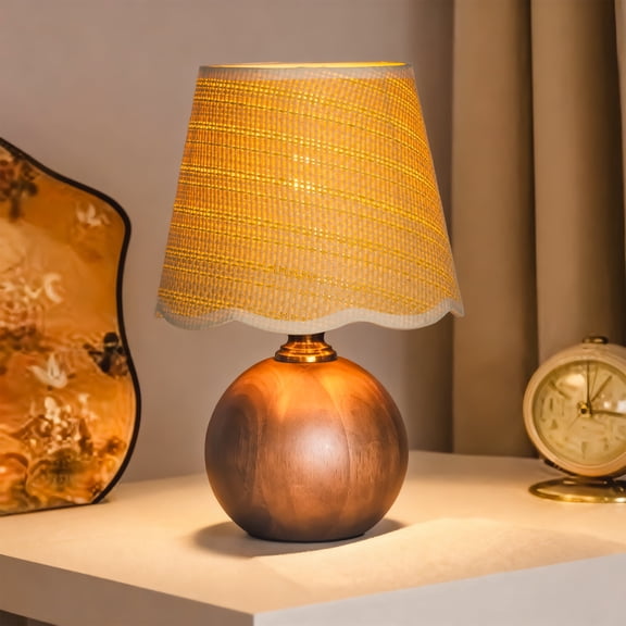 URLIGHTS Table Lamp with Wooden Base Fabric Lampshade,Desk Bedside Small Lamps with 6ft Power Cord, 110V Plug, Dimmable E26 Socket (Bulb Included) for Living Room Night Stands Bedroom