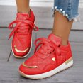 thumbnail image 2 of Womens Platform Sneakers Fashion Color Block Quilted Lace up Tennis Shoes Nonslip Thick Sole Casual Walking Shoes Red Size 6, 2 of 6