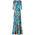 thumbnail image 2 of Bon Rosy, Women's, 3/4 Sleeve V-Neck Printed Maxi Faux Wrap Dress, Blue Red, XL, 2 of 3