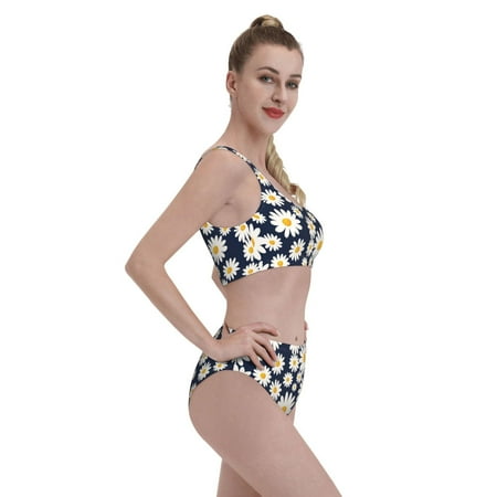 Goofa Daisy Floral Pattern High Waisted Bikini Set - Two Piece Swimsuit for Women  Summer Bathing Suit Trendy Swimwear-X-Large