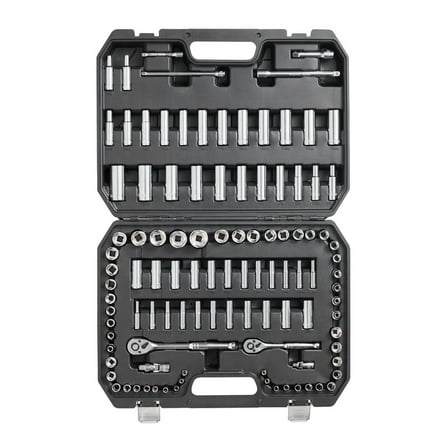 Socket Set 1/4 & 3/8 Drive, 106 Pcs SAE/Metric Tool Set, 5/32-1in, 5-19mm, 6-Point, Deep/Standard Sockets with Ratchet & Storage Case