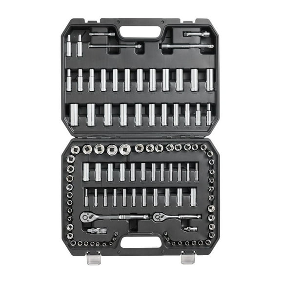 Socket Set 1/4 & 3/8 Drive, 106 Pcs SAE/Metric Tool Set, 5/32-1in, 5-19mm, 6-Point, Deep/Standard Sockets with Ratchet & Storage Case