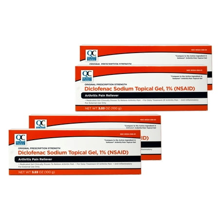 4 Pack QC Diclofenac Sodium Topical Gel Treatment for Arthritis Pain 3.53 oz