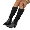 thumbnail image 6 of QWKLEAJ Fall Winter Retro Western Cowgirl Boots for Women, Slouchy Wide Calf Knee High Design, Faux Suede, Pointed Toe, Chunky Stacked Heel & Side Zipper, Fashion Tall Dress Boots Black 5, 6 of 7