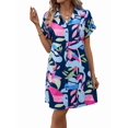 thumbnail image 4 of Womens Summer Shirt Dress Short Sleeve Floral Shift Dress Casual Loose Flowy Beach Sundress Deep M, 4 of 9