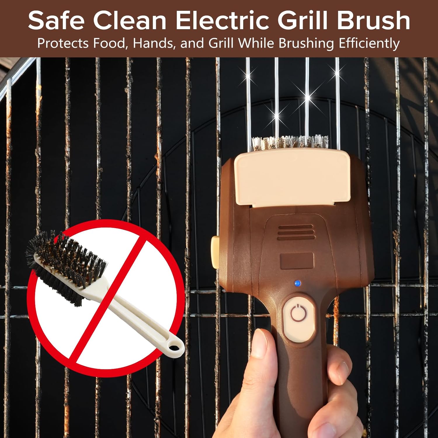 Cordless Electric Grill Cleaning Brush with Stainless Steel Scraper, Rechargeable BBQ Accessories