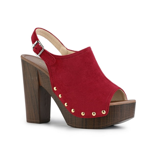 BLISSFUL STEP Chaussures pour Femmes Talon Épais à Boucle Slingback Sandales à Plateforme Épaisse Rouge 6,5