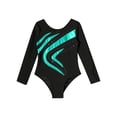 thumbnail image 3 of inhzoy Kids Girls Shiny Metallic Gymnastic Dance Suit Long Sleeve Bodysuit Leotard with Shorts,Sizes 4-14 Blue Green 10, 3 of 5