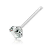 Surgical Steel Nose Bone Stud With Prong Set Cubic Zirconia Clear Diamond Gem