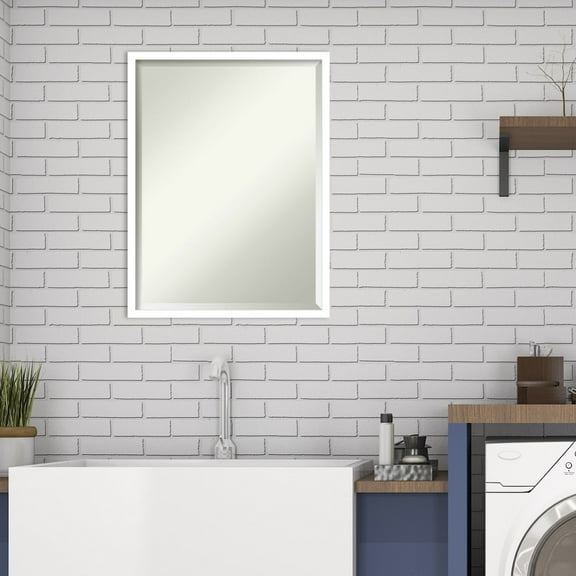 Amanti Art Beveled Wood Bathroom Wall Mirror - Svelte Frame Svelte White Outer Size: 19 x 25 in White