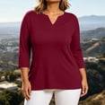 thumbnail image 3 of GERsome Plus Size 3/4 Sleeve T-Shirts for Women V-Neck Loose Fit Casual Trendy Blouses Wine XL, 3 of 6