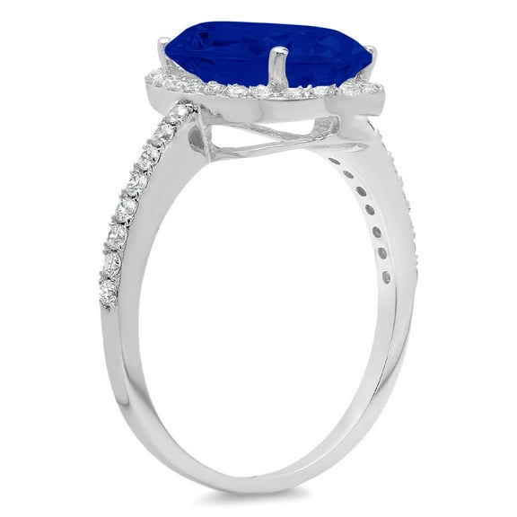 2.27 ct Oval Cut Simulated Blue Sapphire Halo Engagement Ring for Women in 18K White Gold