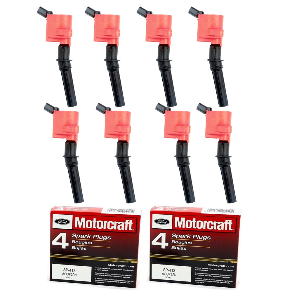 Set of 8 ISA Red Ignition Coils & Motorcraft Spark Plugs SP413