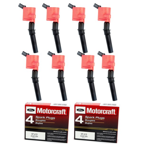 Set of 8 ISA Red Ignition Coils & Motorcraft Spark Plugs SP413