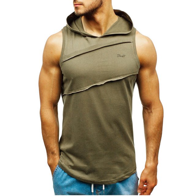 TIHLMK T-Shirts pour Hommes Gilet à Capuche Rayé Veste Sans Manches Patchwork Contrasté