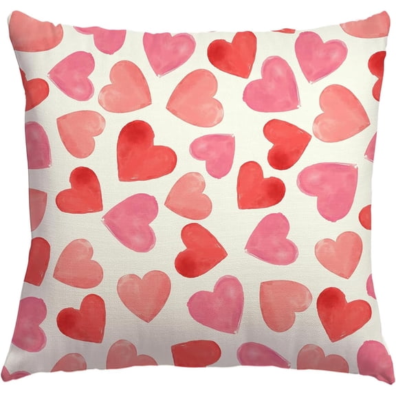 Valentines Day Pillow Covers 18x18 inch Watercolor Pink Hearts Valentines Day Throw Pillows Anniversary Wedding Cushion Case Valentines Day Decorations for Sofa Couch