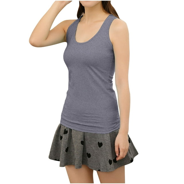 CHGBMOK Womens Tank Top Été Coton Grand Base Intérieure Mince Polyvalente Col Rond Tailles P-3TG