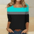 thumbnail image 4 of Women's Tops 3/4 Length Sleeve Square Neck Color Block Casual Dressy Tunic Tops Summer Basic Shirts, 4 of 8