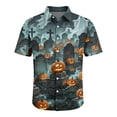 thumbnail image 4 of GrmtClth Men’s Full Button Halloween Camp Shirt Short Sleeve Jack O Lantern Coffin Ghost Rose Full Print Light Casual Party Blouse Hot Pink M, 4 of 5