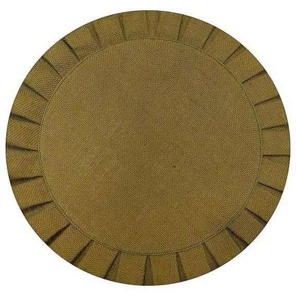 Olive Green Ruffled Jute Round Table Mats - Designer & Eco-Friendly Ruffled Jute Round Placemats, Round Placemat for Dinning Table, Center Table, Coffee Table Mats (Pack of 6)