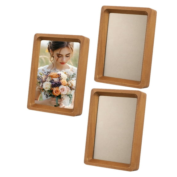 4 x 6inch Natural Wood Photo Frames, 3pcs Mini Wood Finish Picture Frame Wood Tabletop Frame with Mat for Desktop Display Wall Mounting, Teak color