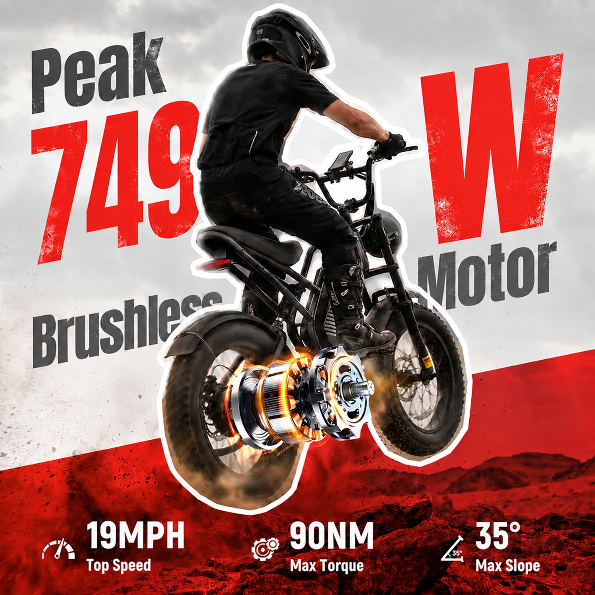 ESKUTE V300 Electric Bike for Adults & Teens, 749W Motor, 19MPH Max Speed, 48V 20.8Ah Removable Battery, 20" x 4.0" Fat Tires, 7-Speed, NFC Unlock Black, UL2849